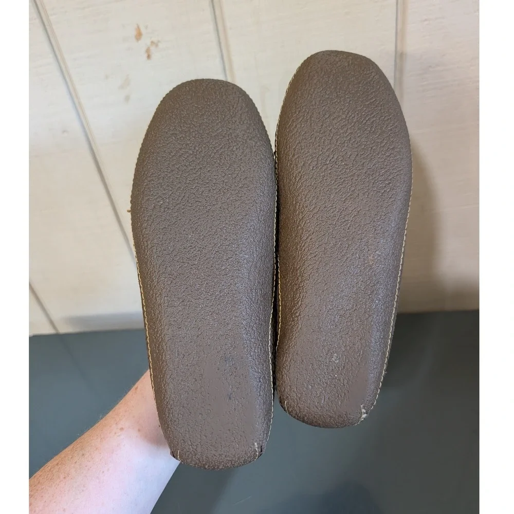 L. L Bean Men's Handsewn Slippers  Flannel-Lined Brown Leather Size 10